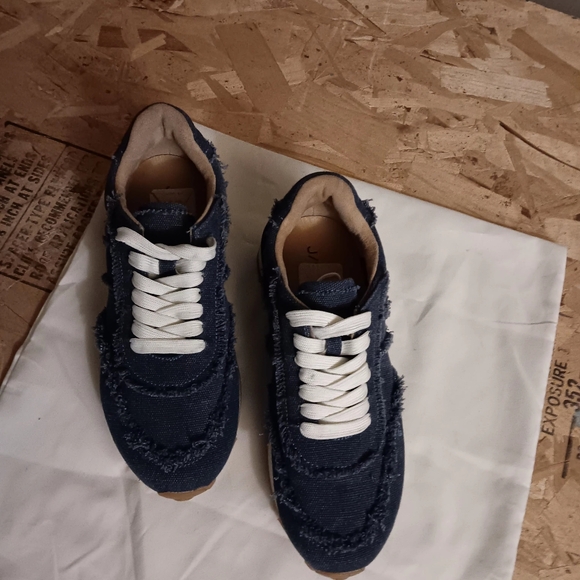 J/Slides Denim Distressed Sneakers.  True dark denim blue. Size 6B USA. EUC. - Picture 3 of 5